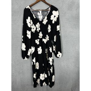 Ava & Viv dress womens X black flora long balloon sleeve v neck boho romantic